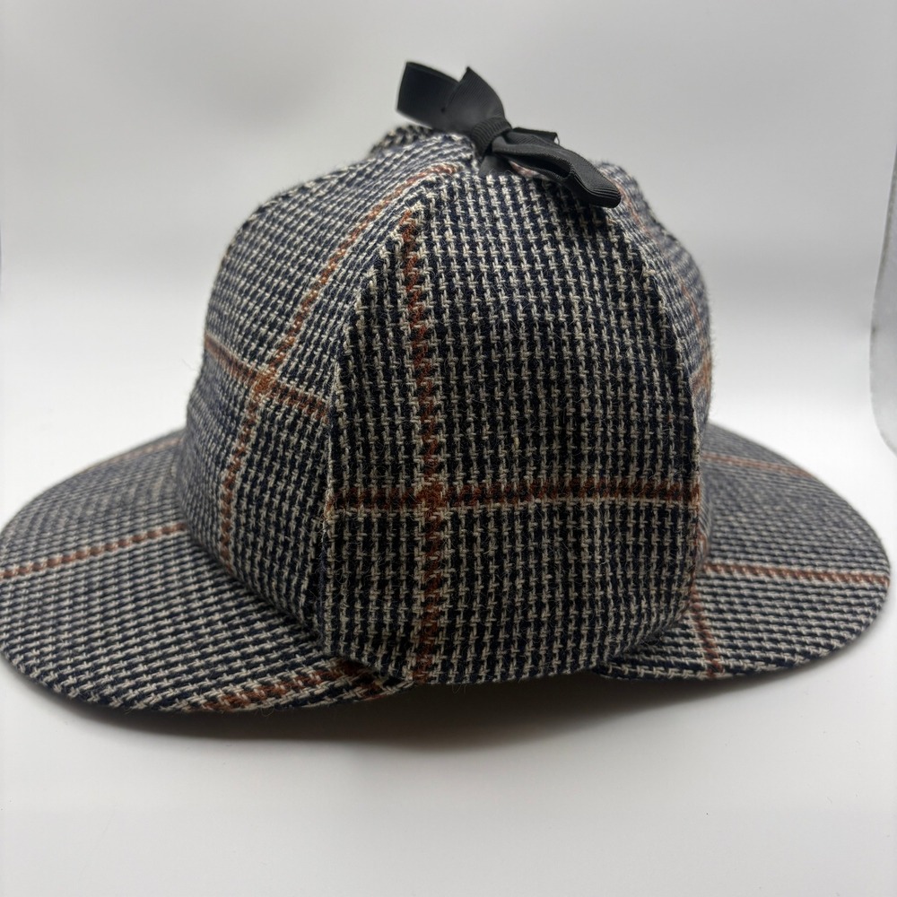 Vtg Kangol Deerstalker Hat Sherlock Holmes Plaid Tweed Wool Made in USA Small